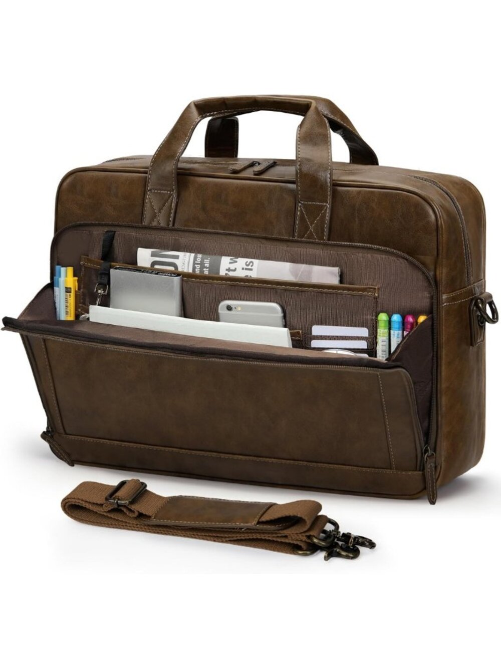 Vintage Leather Messenger Bag for Men - 16 Inch Laptop Briefcase, Stylish